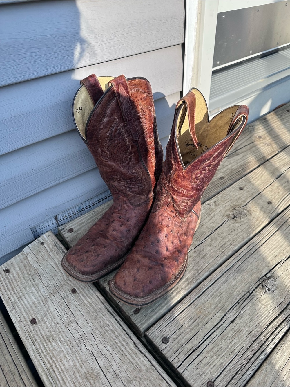 Justin Boots Brown Ostrich-Texture Western Heeled Boots